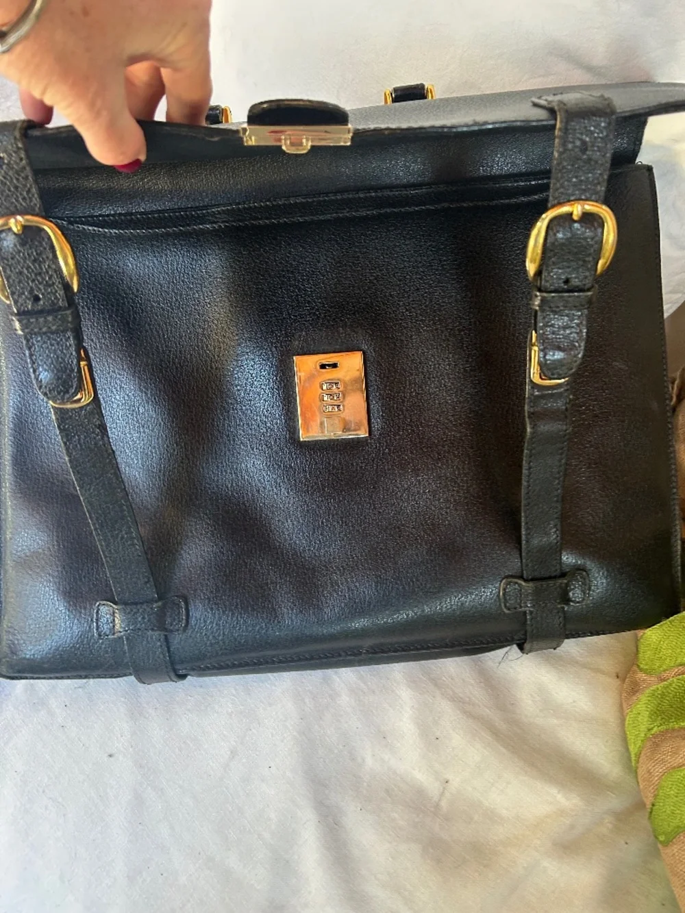 Gucci black all weather leather top handle gold briefcase bag vintage ITALY 17x1